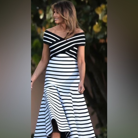 BCBGMAXAZRIA Black White Agnese Gradient Stripe Mid-length Cocktail Dress Large - Picture 14 of 14